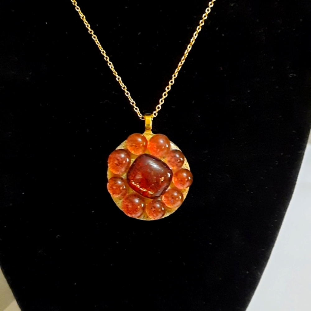 Purple Stained Glas Necklace with Iridescent Center with 9 fused Stainglass Dots